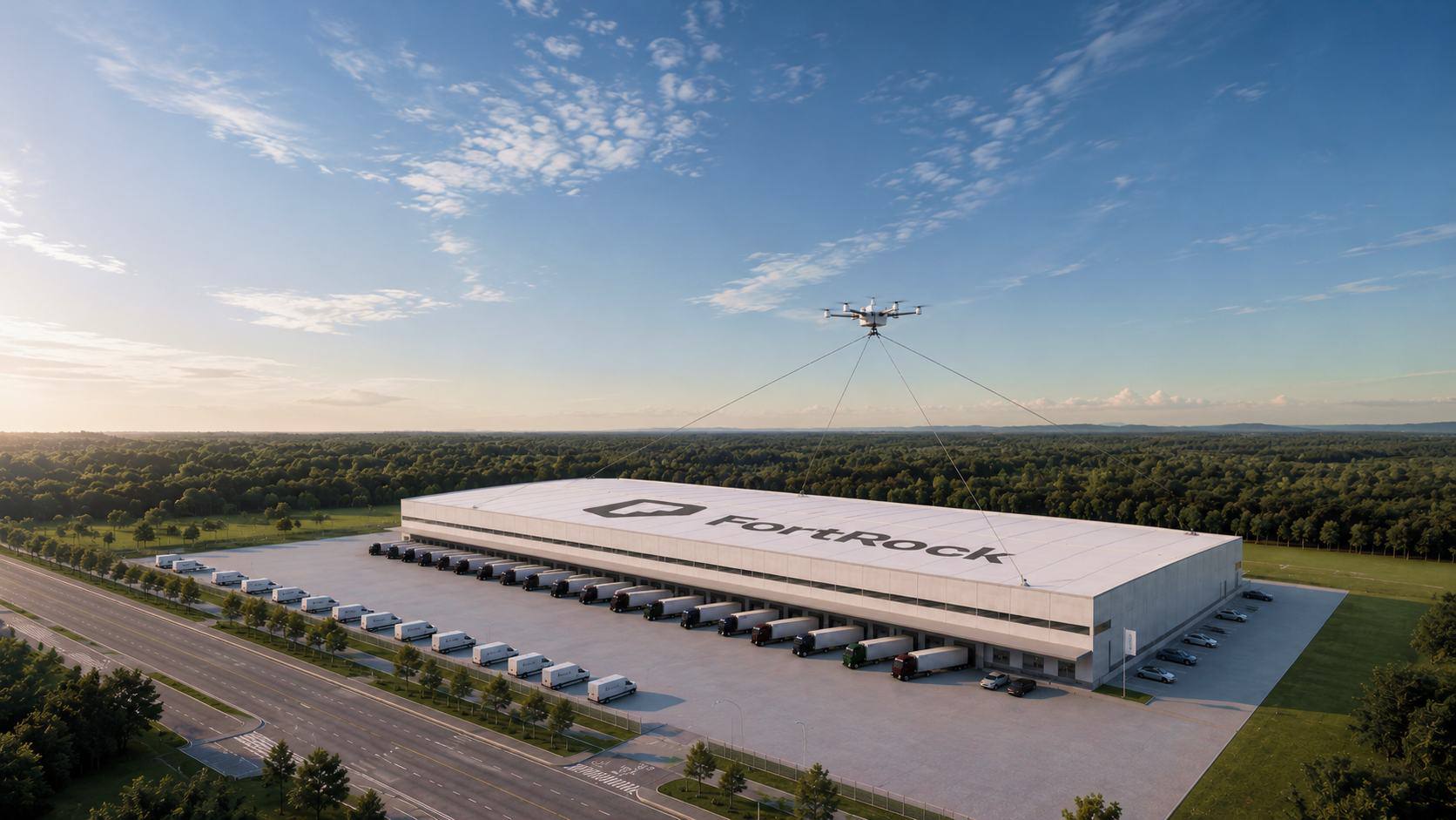 Render aéreo do FR1 Garuva ao entardecer